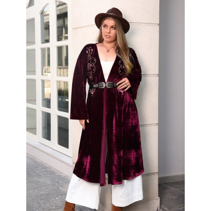 Plus Size Printed Open Front Long Sleeve Cardigan Clothing