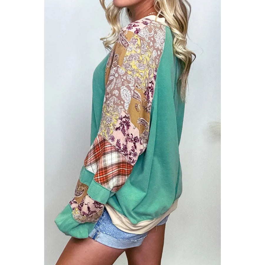 Plus Size Printed Raglan Sleeve Sweatshirt Apparel and Accessories