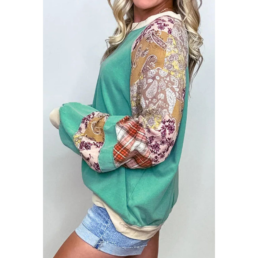 Plus Size Printed Raglan Sleeve Sweatshirt Apparel and Accessories