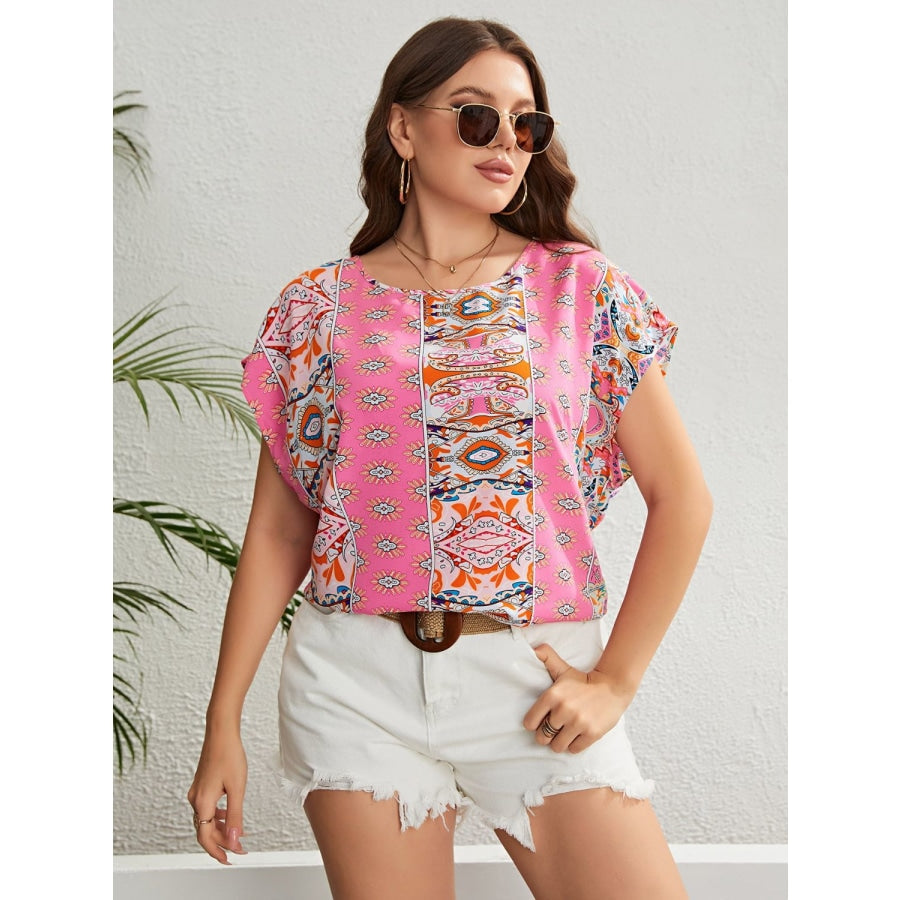 Plus Size Printed Round Neck Blouse