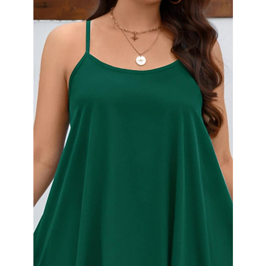 Plus Size Printed Round Neck Cami Dress Dark Green / 1XL Apparel and Accessories