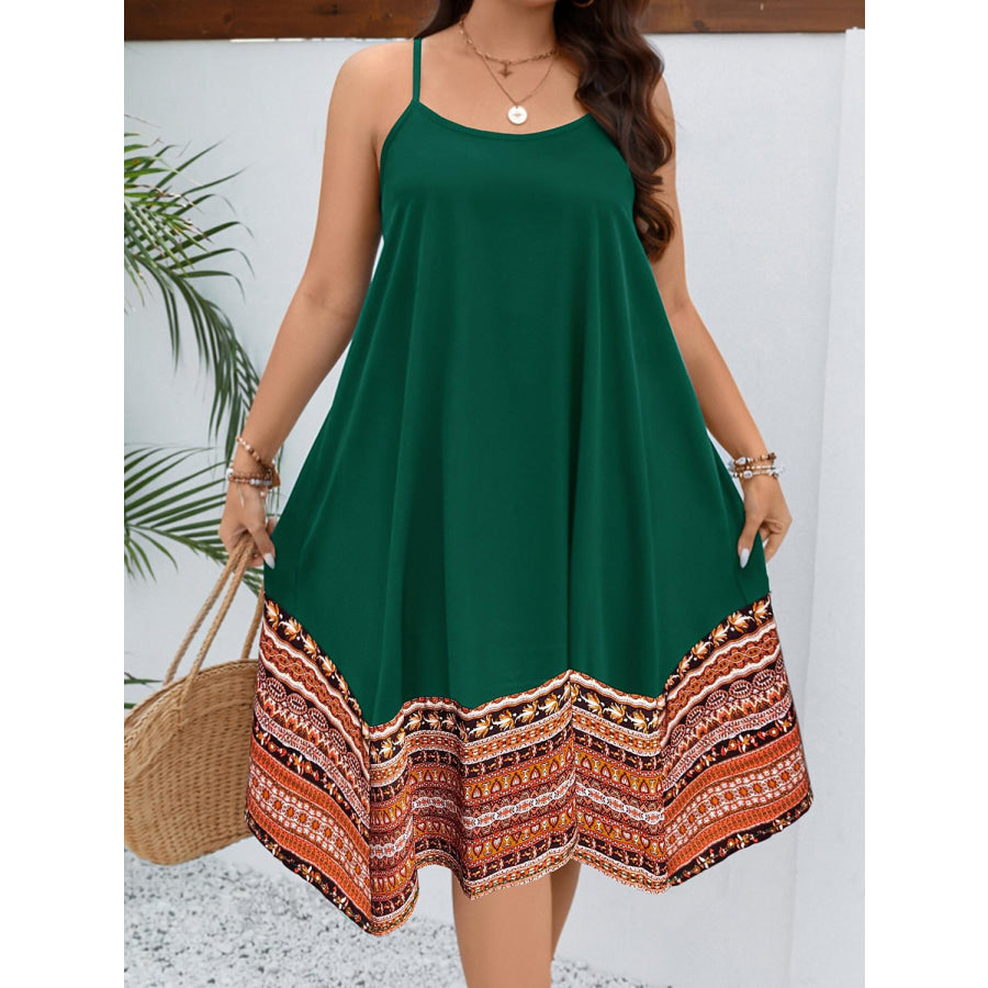 Plus Size Printed Round Neck Cami Dress Dark Green / 1XL Apparel and Accessories