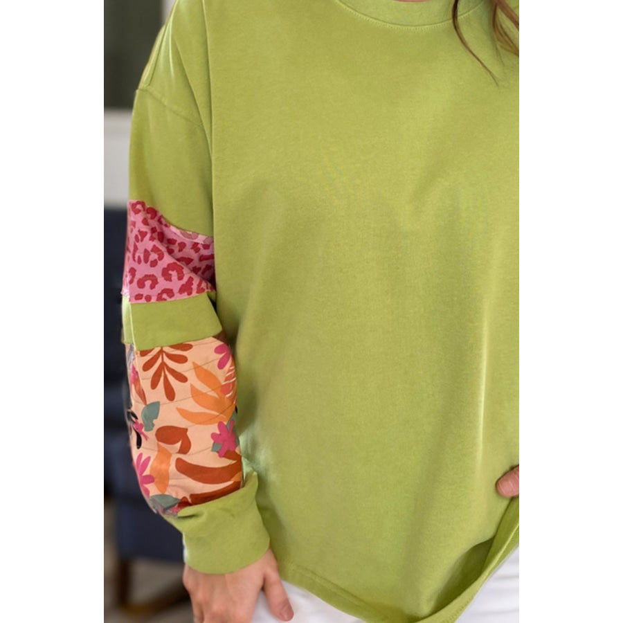 Plus Size Printed Round Neck Long Sleeve Sweatshirt Lime / 1XL Apparel and Accessories