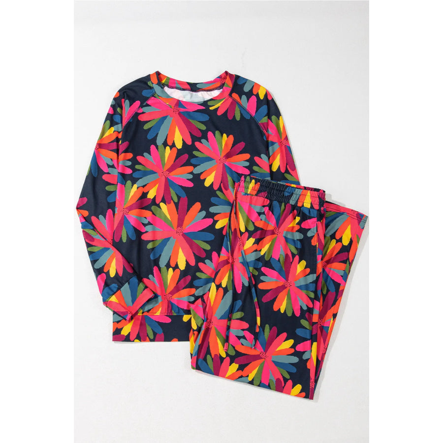 Plus Size Printed Round Neck Top and Drawstring Pants Set Apparel and Accessories