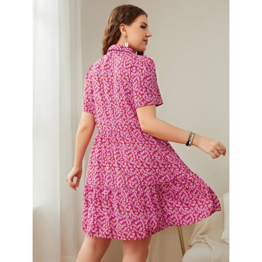 Plus Size Printed Short Sleeve Collared Dress