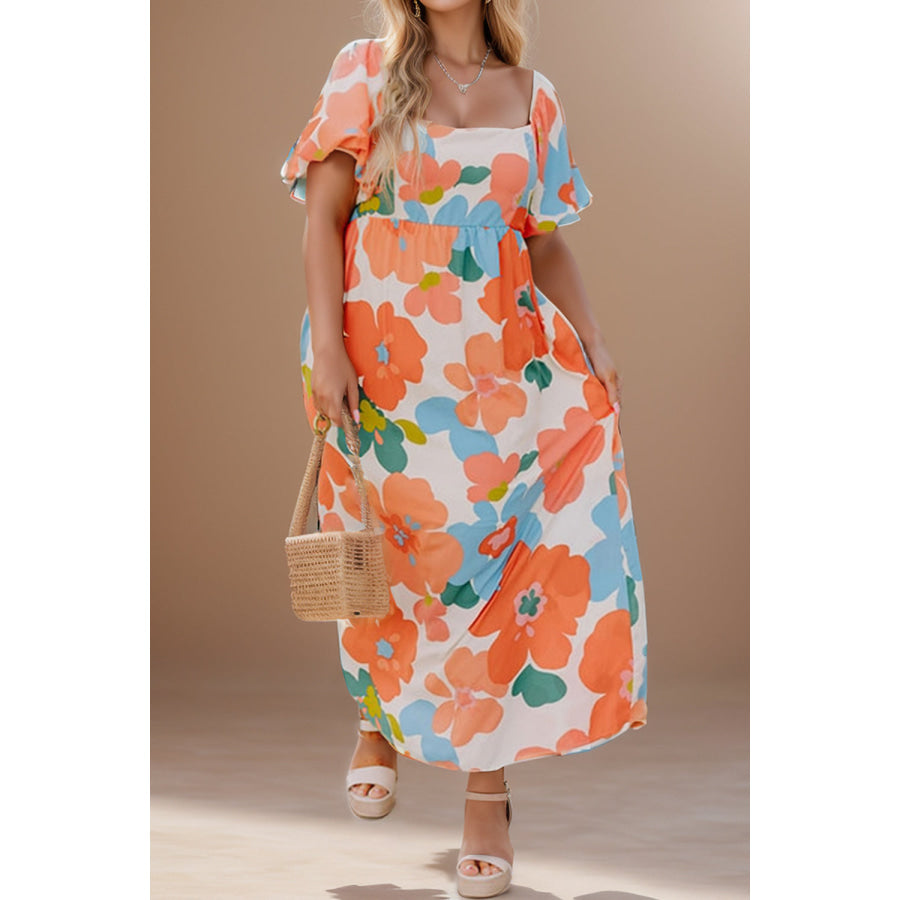 Plus Size Printed Short Sleeve Dress Floral / 1XL Apparel and Accessories