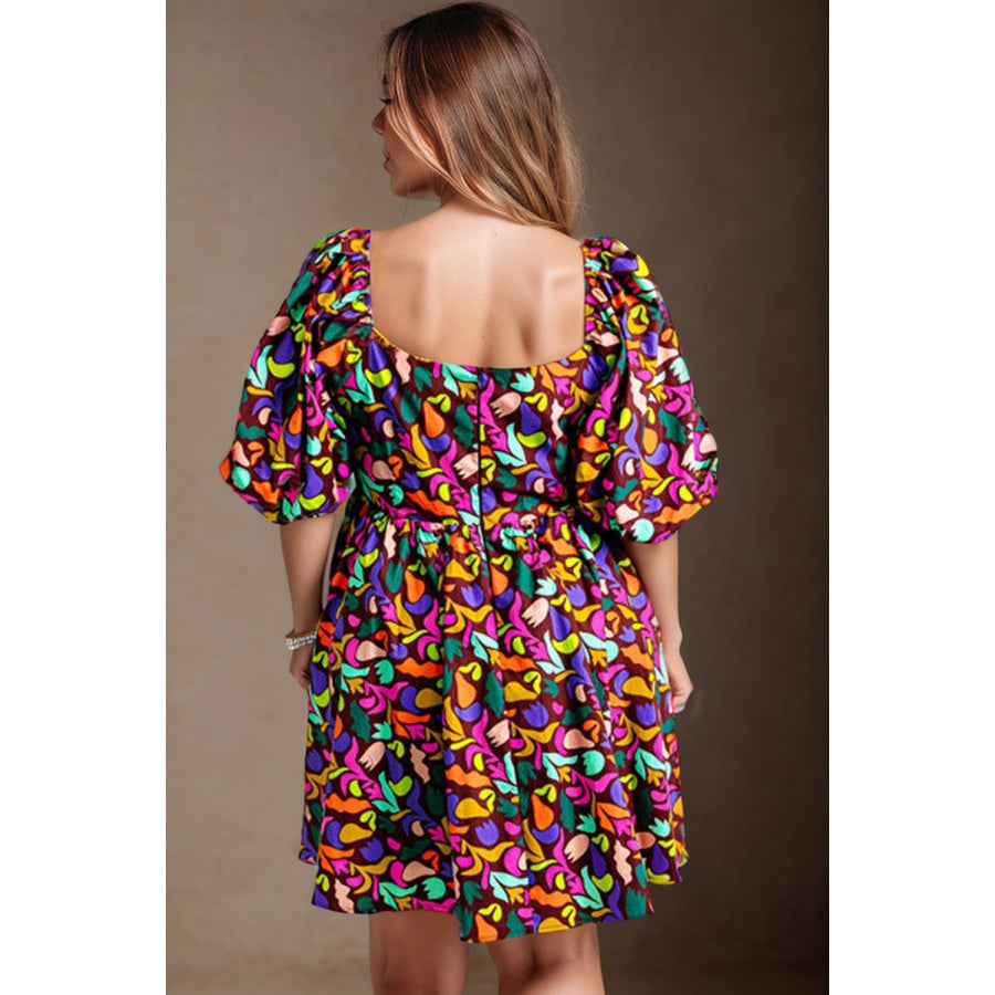 Plus Size Printed Square Neck Half Sleeve Dress Apparel and Accessories