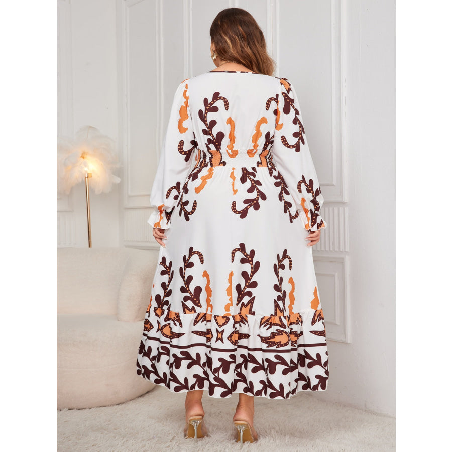 Plus Size Printed Surplice Flounce Sleeve Dress Apparel and Accessories