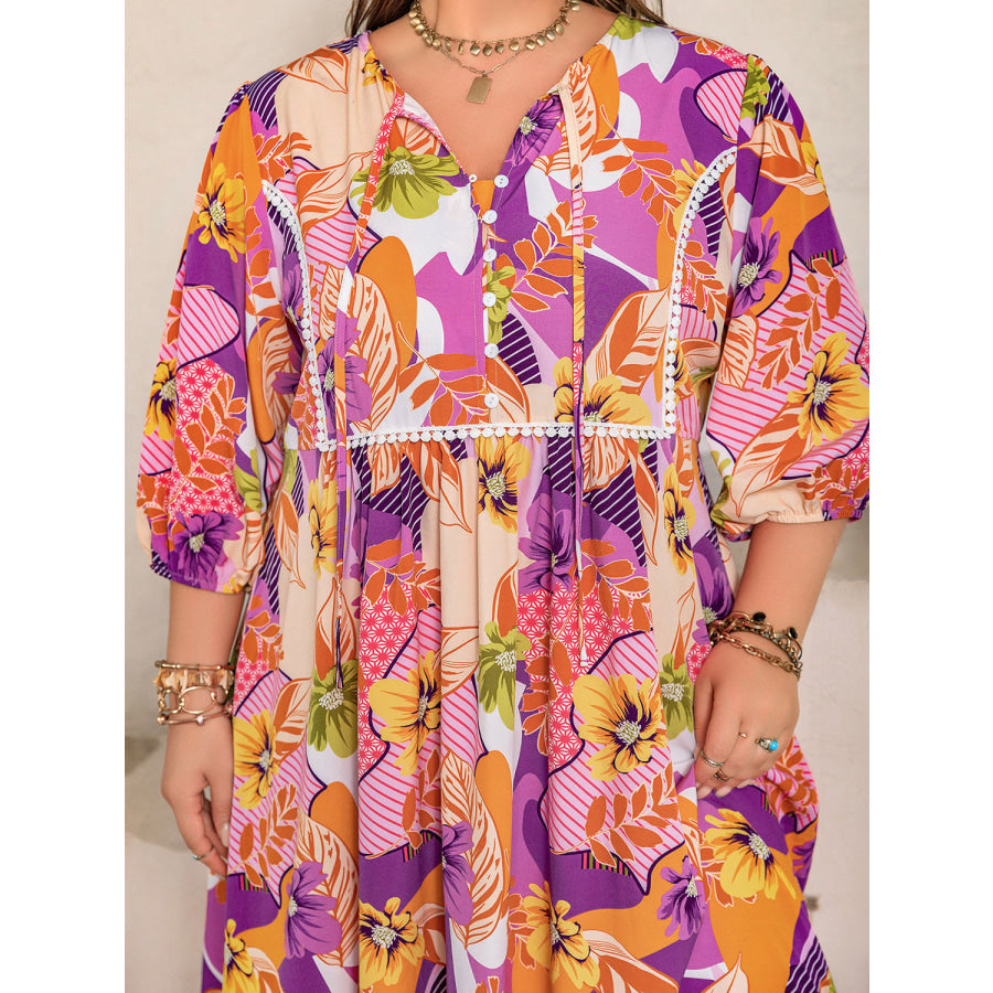 Plus Size Printed Tie Neck Maxi Dress Apparel and Accessories