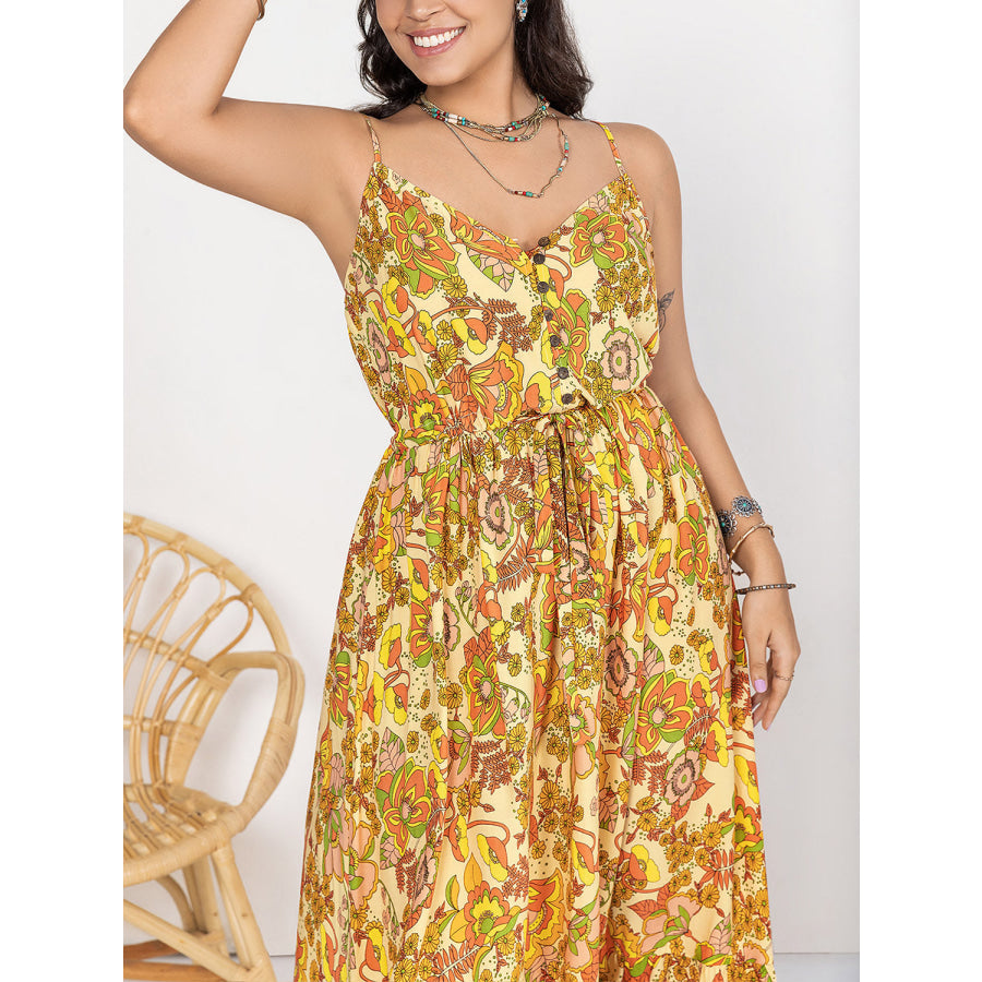 Plus Size Printed V-Neck Maxi Cami Dress Apparel and Accessories