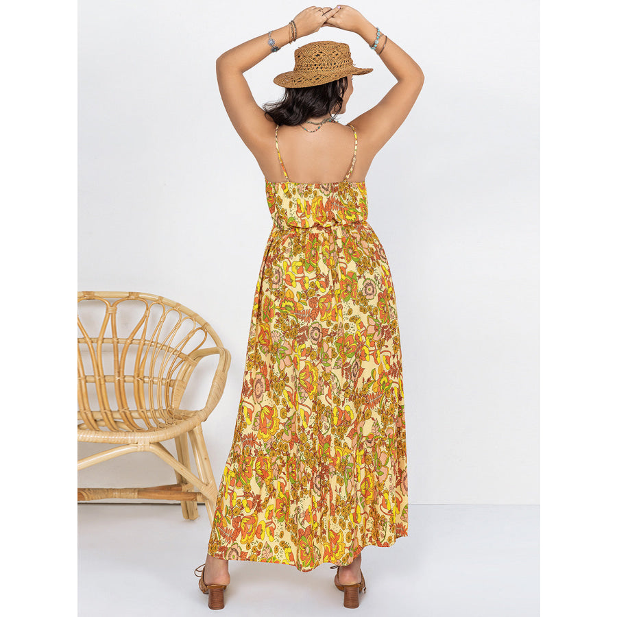 Plus Size Printed V-Neck Maxi Cami Dress Apparel and Accessories