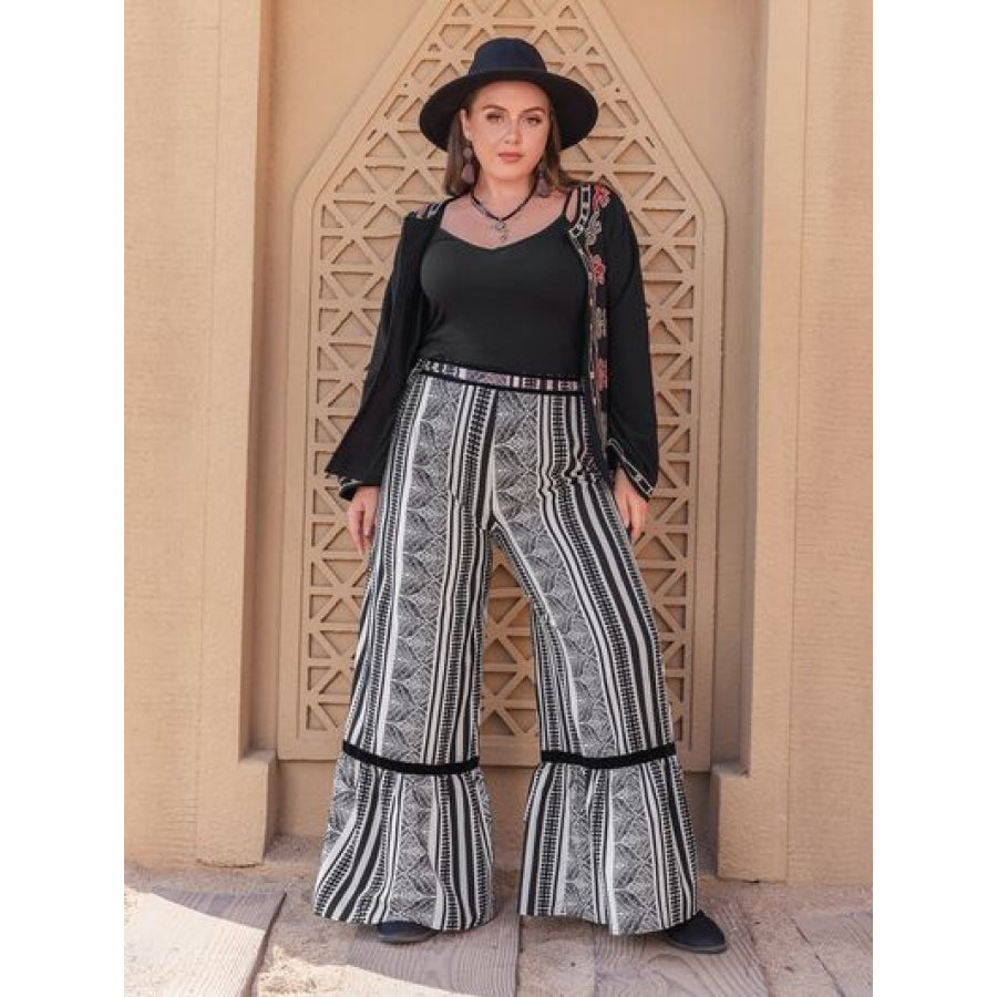 Plus Size Printed Wide Leg Pants Black / 0XL Clothing