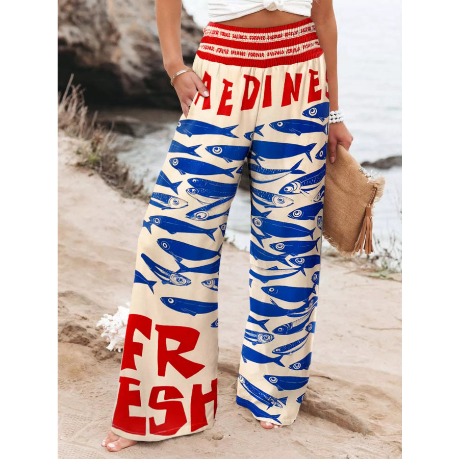 Plus Size Printed Wide Leg Pants Scarlet / 1XL Apparel and Accessories