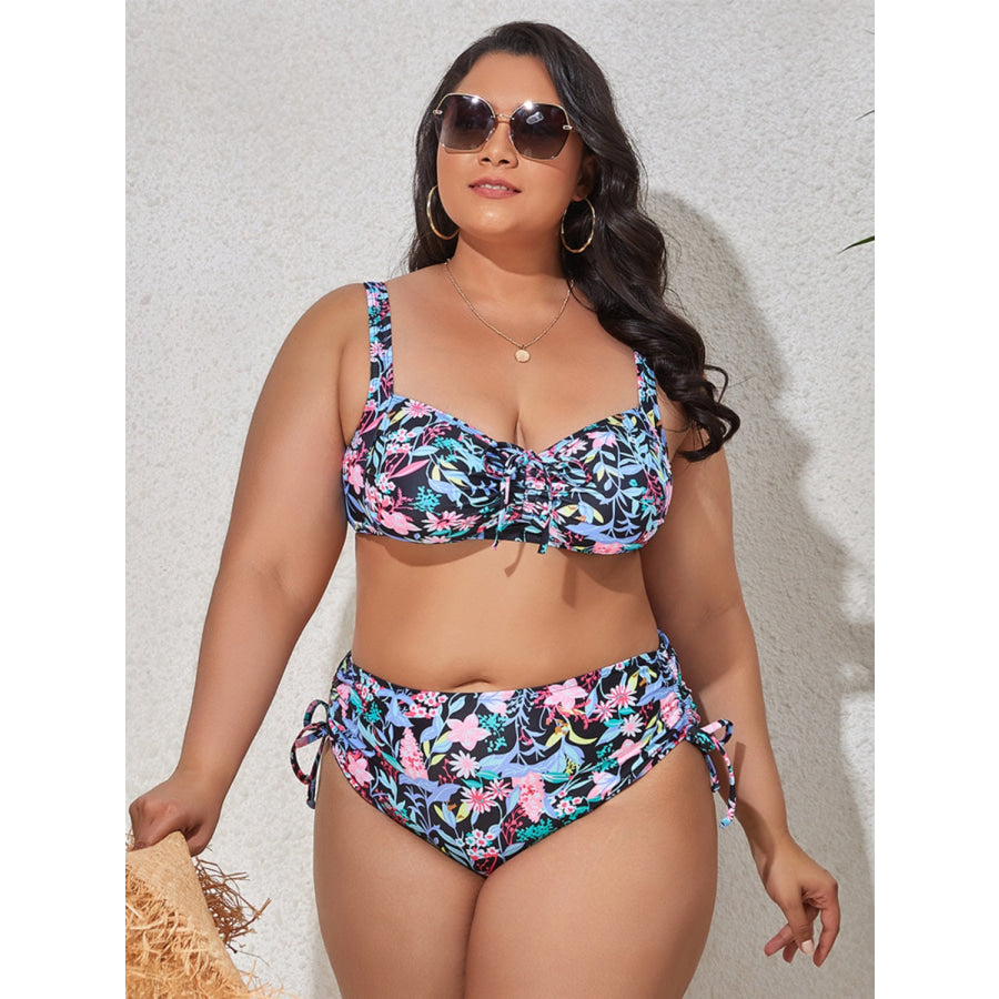 Plus Size Printed Wide Strap Two-Piece Swim Set Blue / L Apparel and Accessories