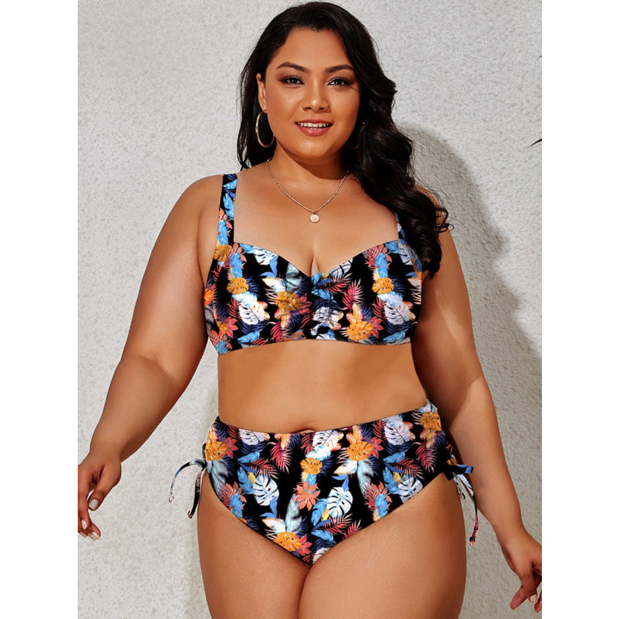 Plus Size Printed Wide Strap Two-Piece Swim Set Gold / L Apparel and Accessories