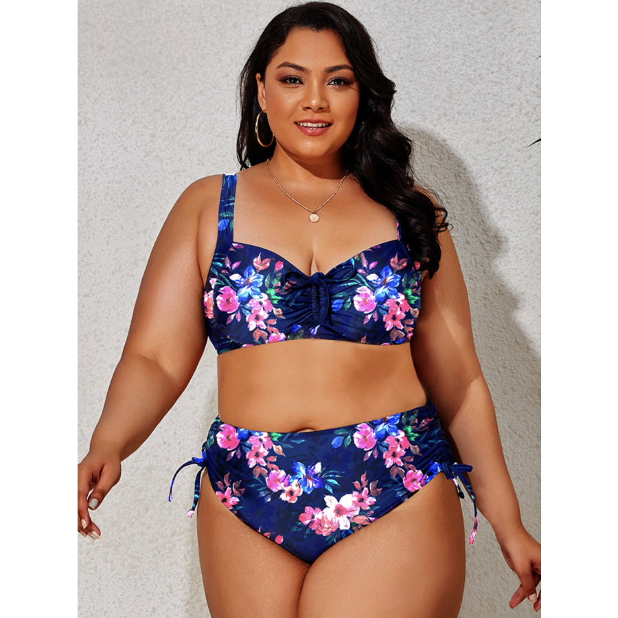 Plus Size Printed Wide Strap Two-Piece Swim Set Royal Blue / L Apparel and Accessories