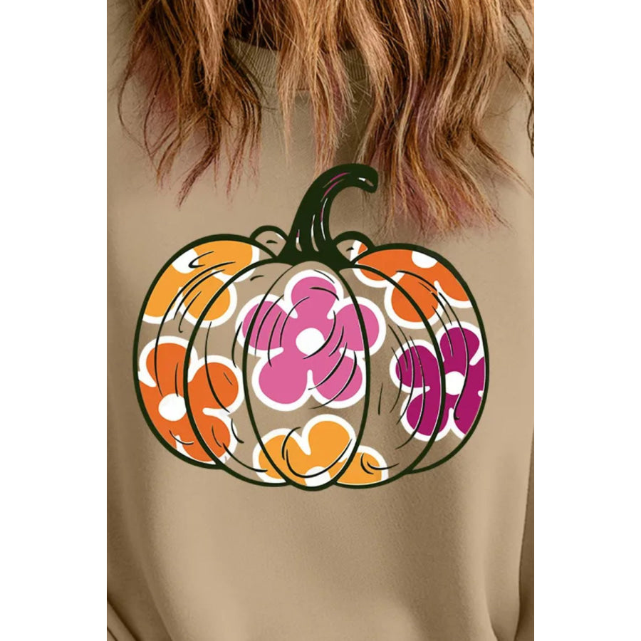 Plus Size Pumpkin Graphic Dropped Shoulder Sweatshirt Apparel and Accessories