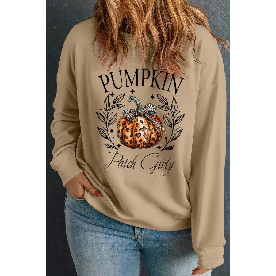 Plus Size Pumpkin Graphic Long Sleeve Sweatshirt Khaki / 1XL Apparel and Accessories