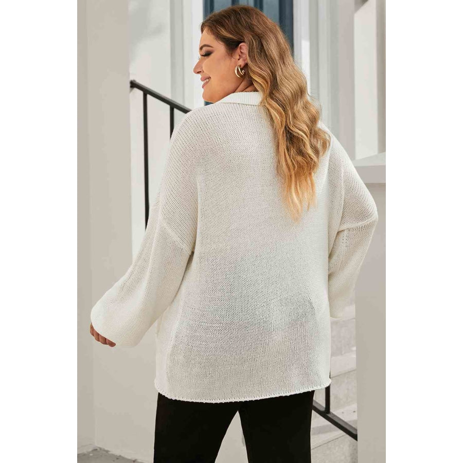 Plus Size Quarter-Button Collared Sweater Ivory / 1XL