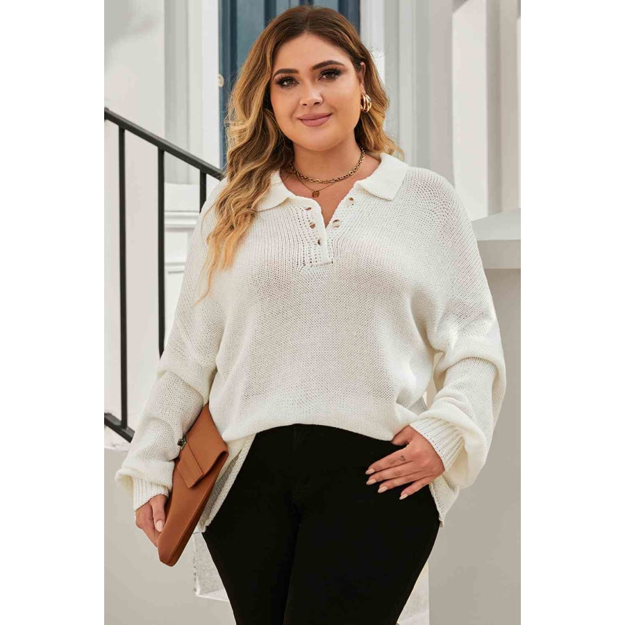 Plus Size Quarter-Button Collared Sweater