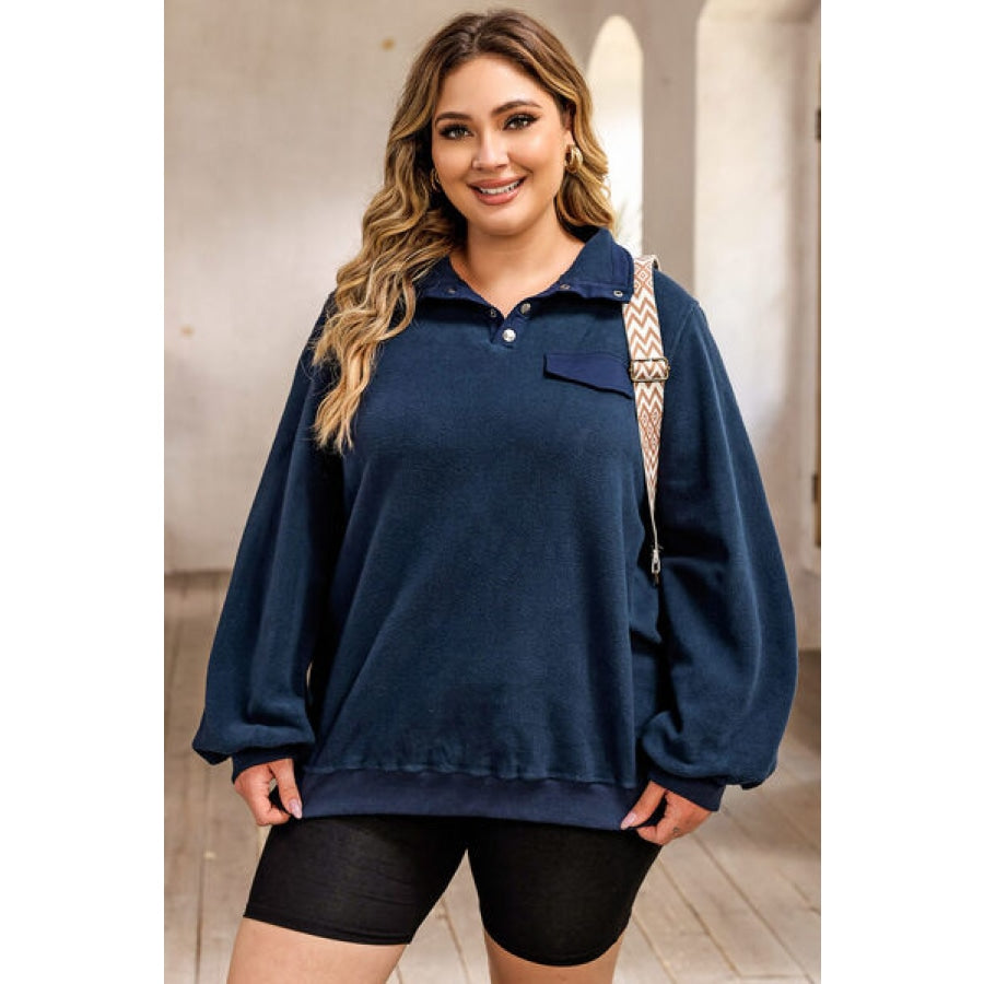 Plus Size Quarter Snap Long Sleeve Sweatshirt Apparel and Accessories