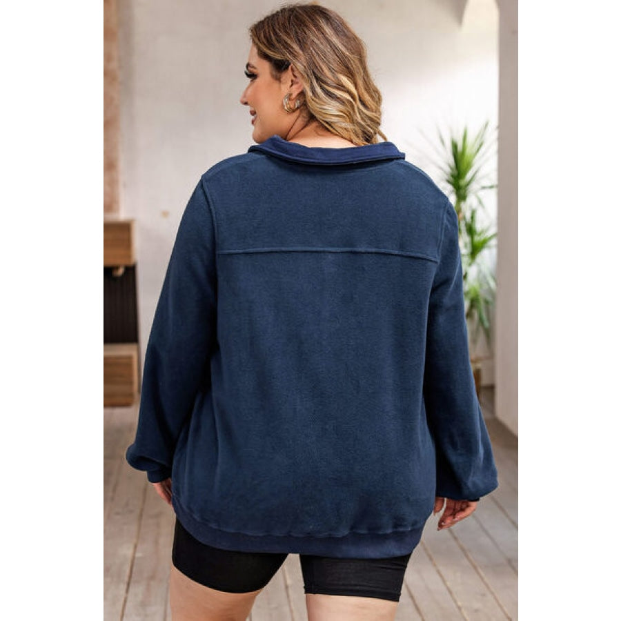 Plus Size Quarter Snap Long Sleeve Sweatshirt Apparel and Accessories