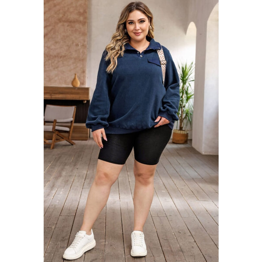 Plus Size Quarter Snap Long Sleeve Sweatshirt Apparel and Accessories