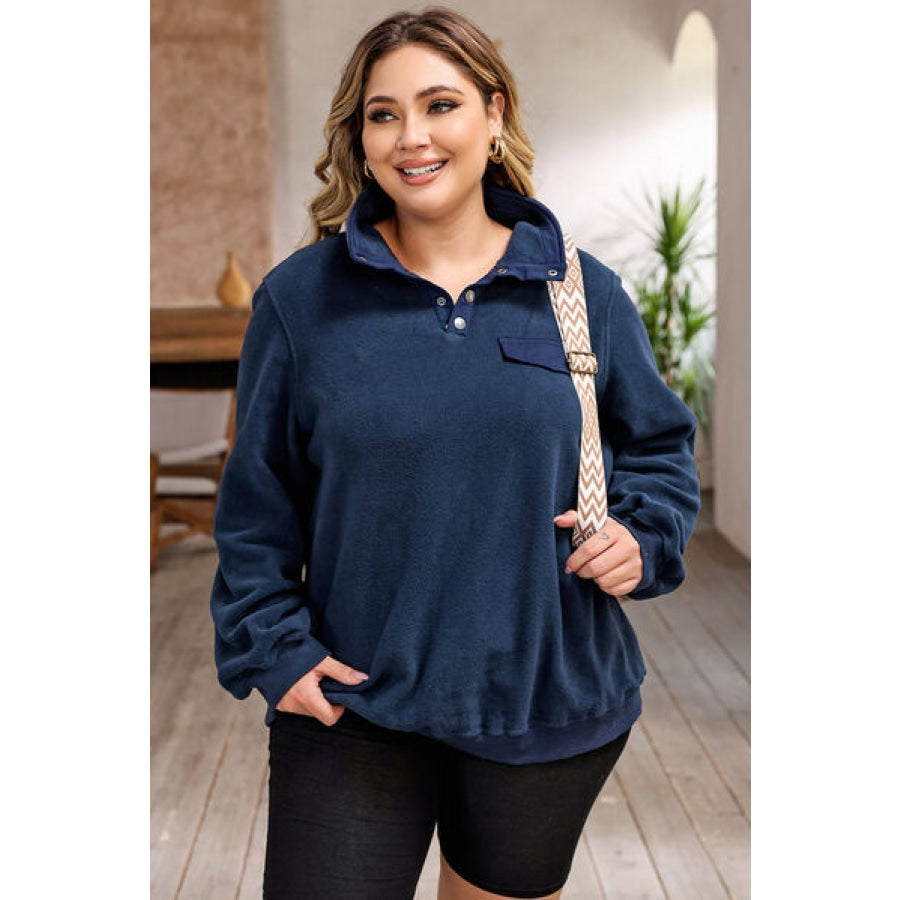 Plus Size Quarter Snap Long Sleeve Sweatshirt Apparel and Accessories