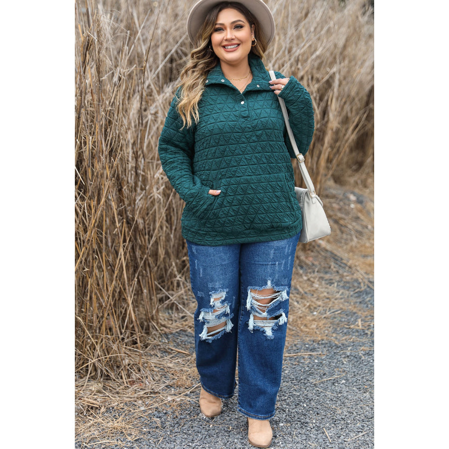 Plus Size Quarter Snap Quilted Sweatshirt Apparel and Accessories