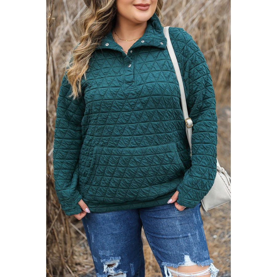 Plus Size Quarter Snap Quilted Sweatshirt Deep Teal / 1XL Apparel and Accessories