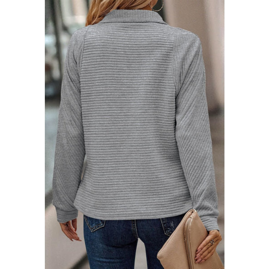 Plus Size Quarter Zip Long Sleeve T-Shirt Clothing