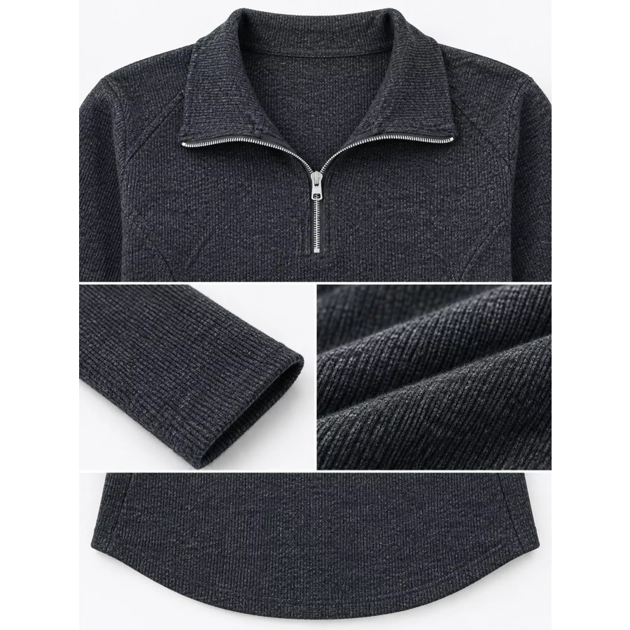 Plus Size Quarter-Zip Long Sleeve Top Apparel and Accessories