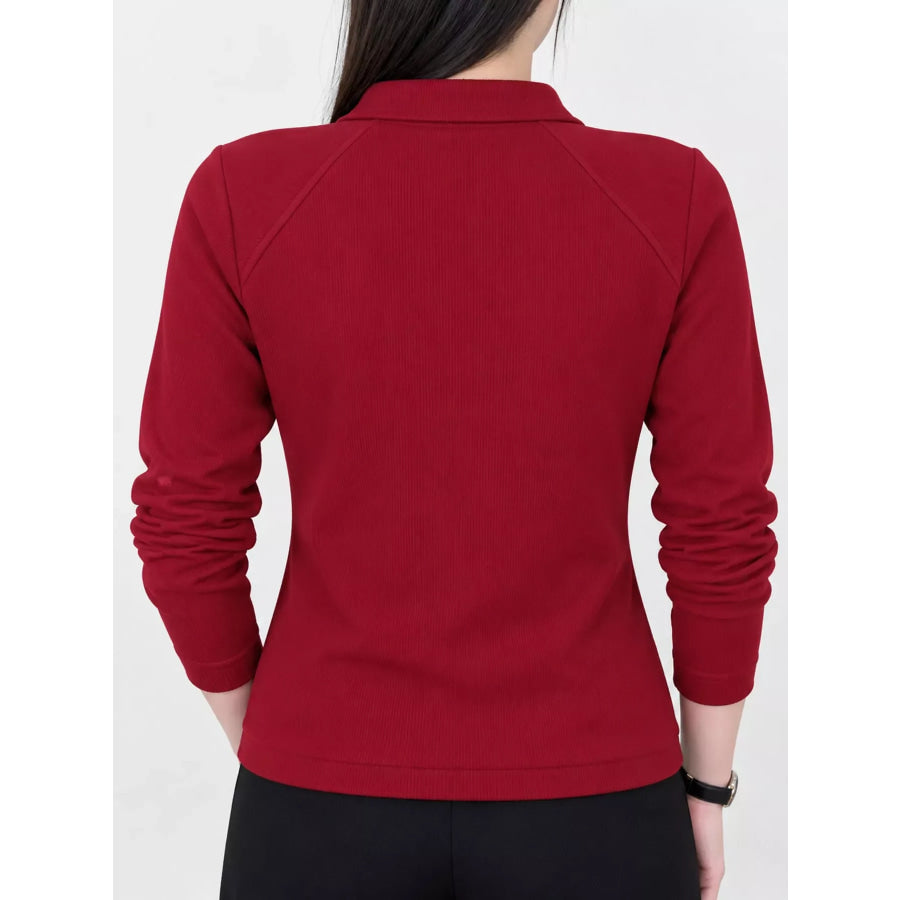 Plus Size Quarter-Zip Long Sleeve Top Apparel and Accessories
