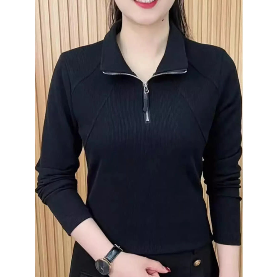 Plus Size Quarter-Zip Long Sleeve Top Apparel and Accessories