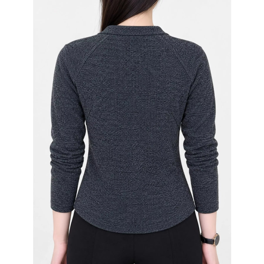 Plus Size Quarter-Zip Long Sleeve Top Apparel and Accessories