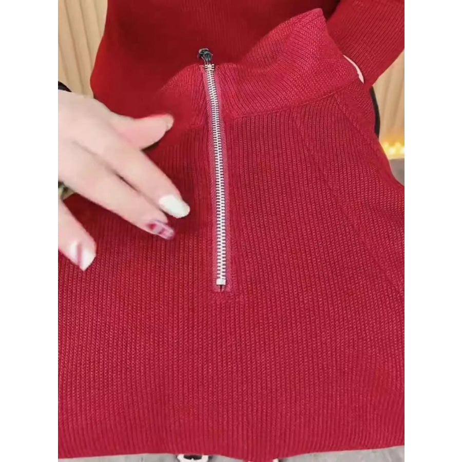 Plus Size Quarter-Zip Long Sleeve Top Apparel and Accessories