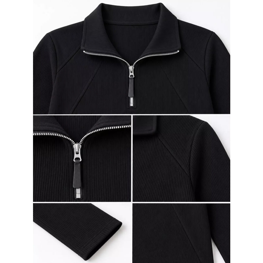 Plus Size Quarter-Zip Long Sleeve Top Apparel and Accessories