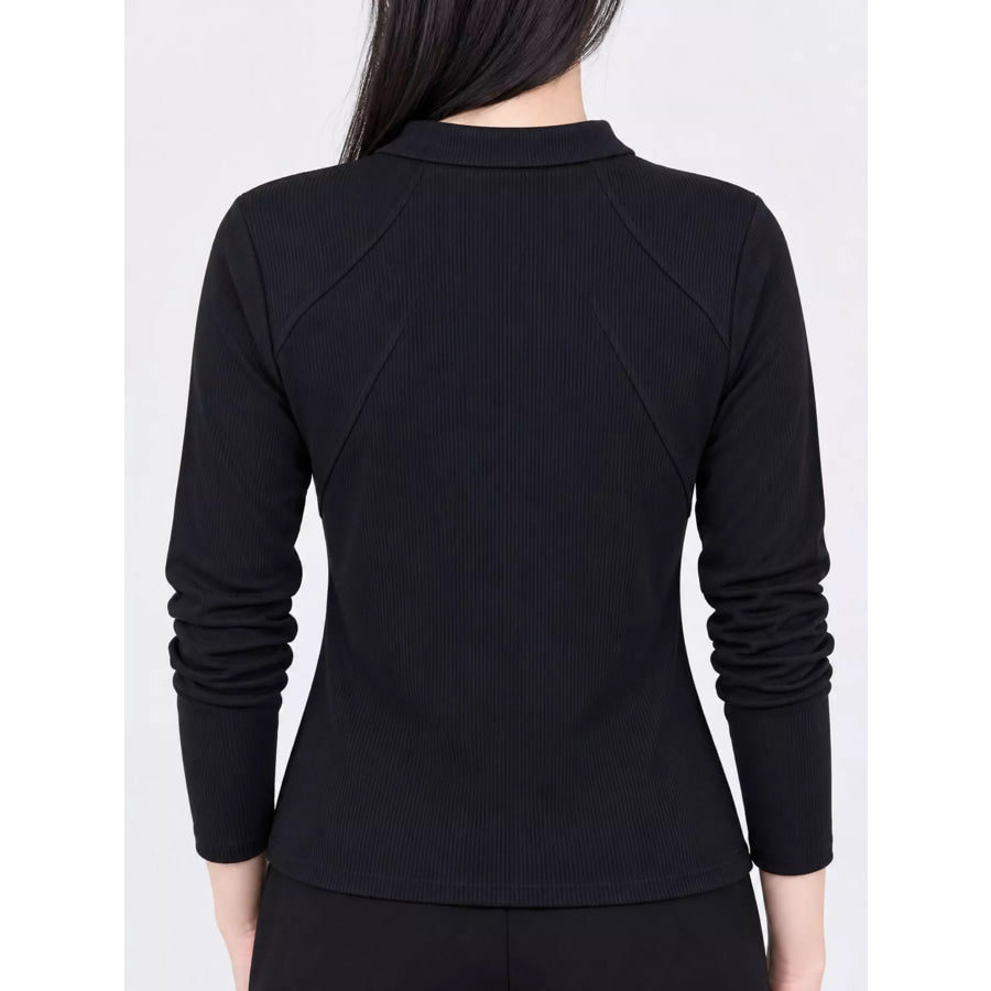 Plus Size Quarter-Zip Long Sleeve Top Apparel and Accessories
