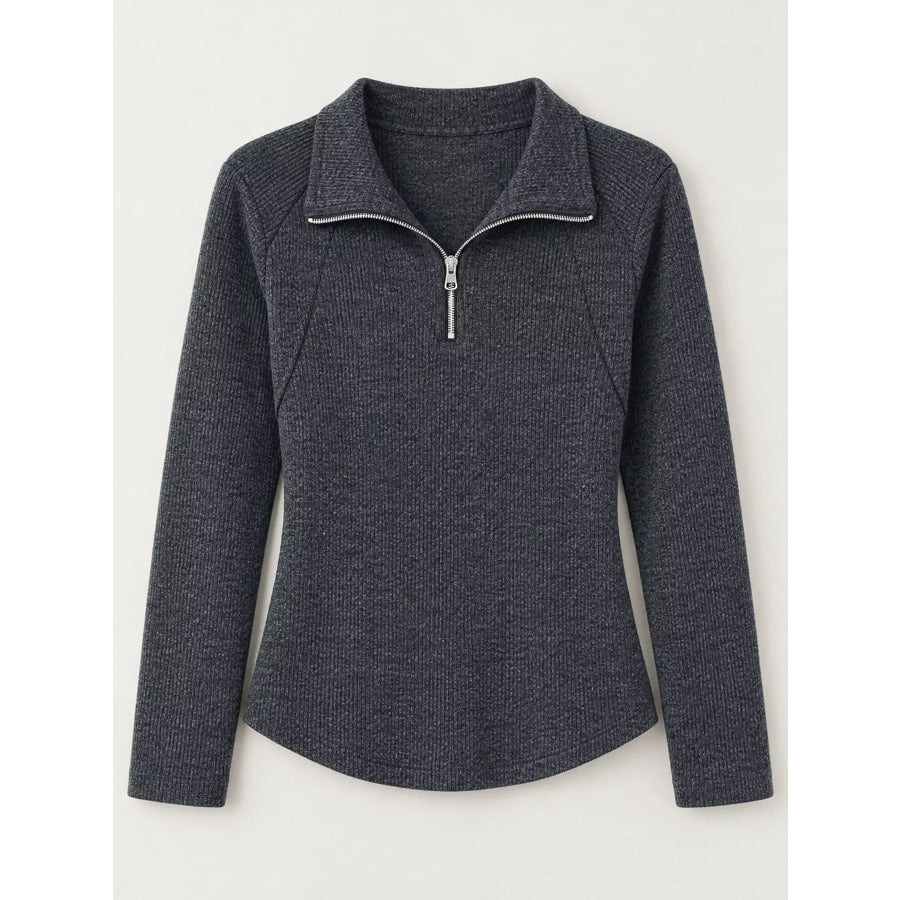 Plus Size Quarter-Zip Long Sleeve Top Dark Gray / M Apparel and Accessories