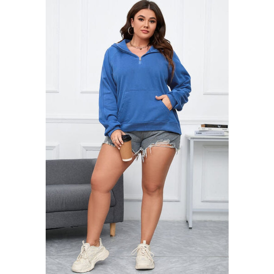 Plus Size Quarter Zip Raglan Sleeve Hoodie Apparel and Accessories