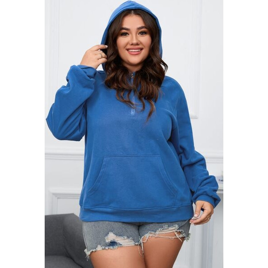 Plus Size Quarter Zip Raglan Sleeve Hoodie Apparel and Accessories