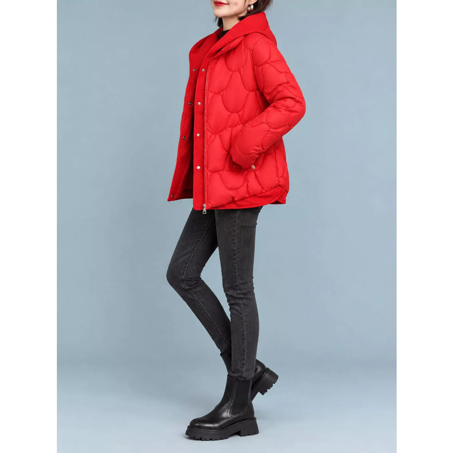 Plus Size Quilted Hooded Puffer Jacket with Snap-Button Closure Apparel and Accessories