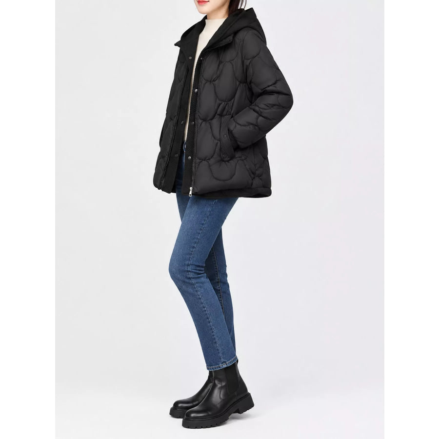 Plus Size Quilted Hooded Puffer Jacket with Snap-Button Closure Apparel and Accessories