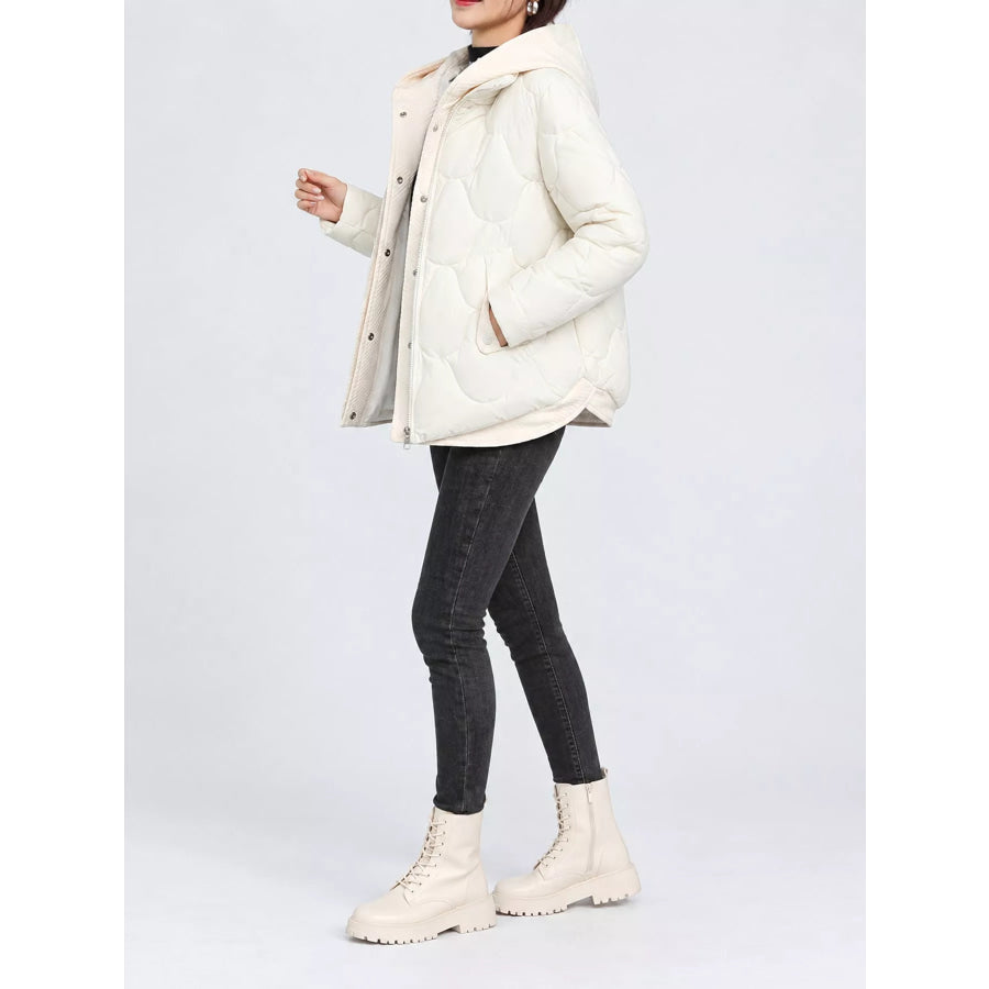 Plus Size Quilted Hooded Puffer Jacket with Snap-Button Closure Apparel and Accessories