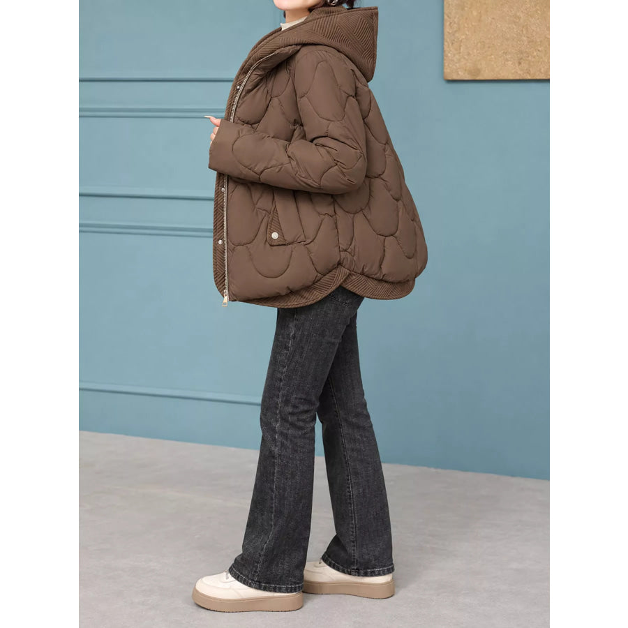 Plus Size Quilted Hooded Puffer Jacket with Snap-Button Closure Apparel and Accessories