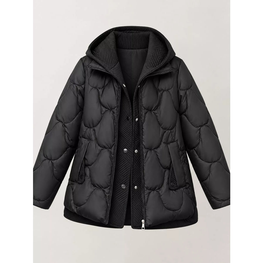 Plus Size Quilted Hooded Puffer Jacket with Snap-Button Closure Apparel and Accessories