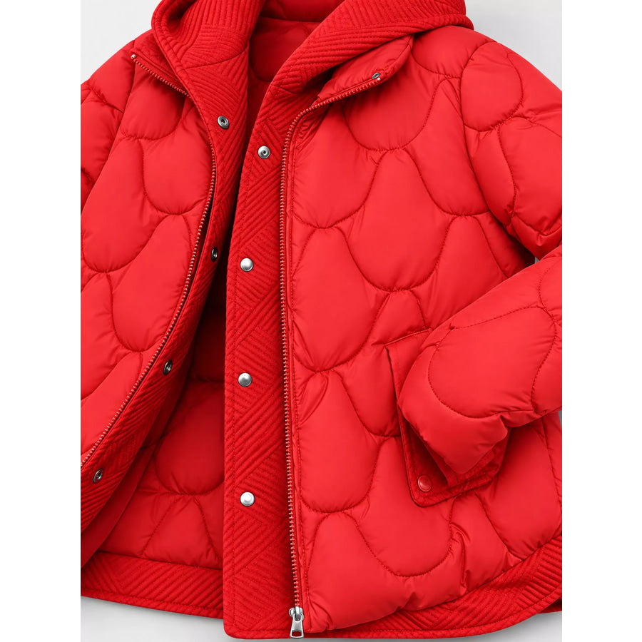 Plus Size Quilted Hooded Puffer Jacket with Snap-Button Closure Apparel and Accessories