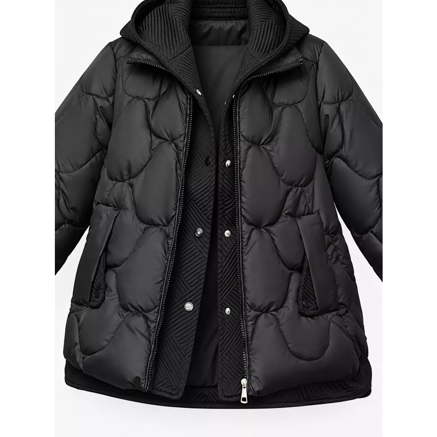 Plus Size Quilted Hooded Puffer Jacket with Snap-Button Closure Apparel and Accessories