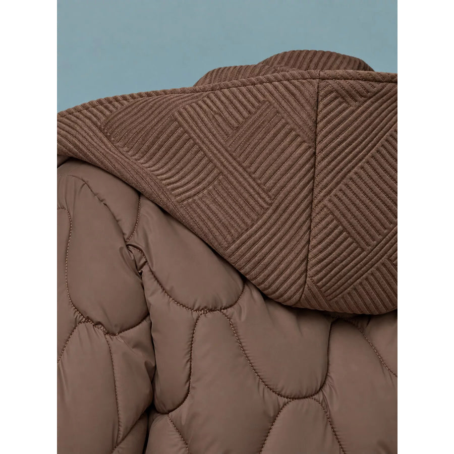 Plus Size Quilted Hooded Puffer Jacket with Snap-Button Closure Apparel and Accessories