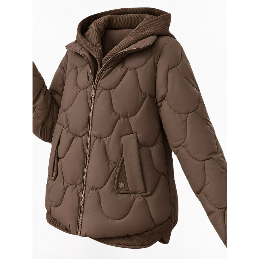 Plus Size Quilted Hooded Puffer Jacket with Snap-Button Closure Apparel and Accessories